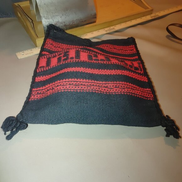 Vintage Greek Woven Shoulder Bag Red Black Patterned Greece Rayon Cotton Blend - Picture 6 of 7